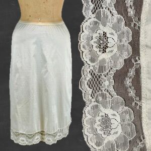 VINTAGE Shadow Line lace dress skirt half slip ivory‎ beige midi lingerie layer